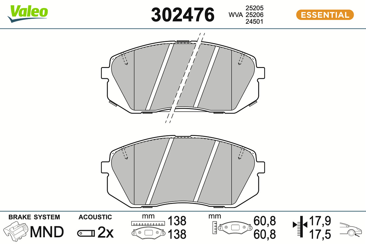 Jeu de 4 plaquettes de frein VALEO ref. 302476